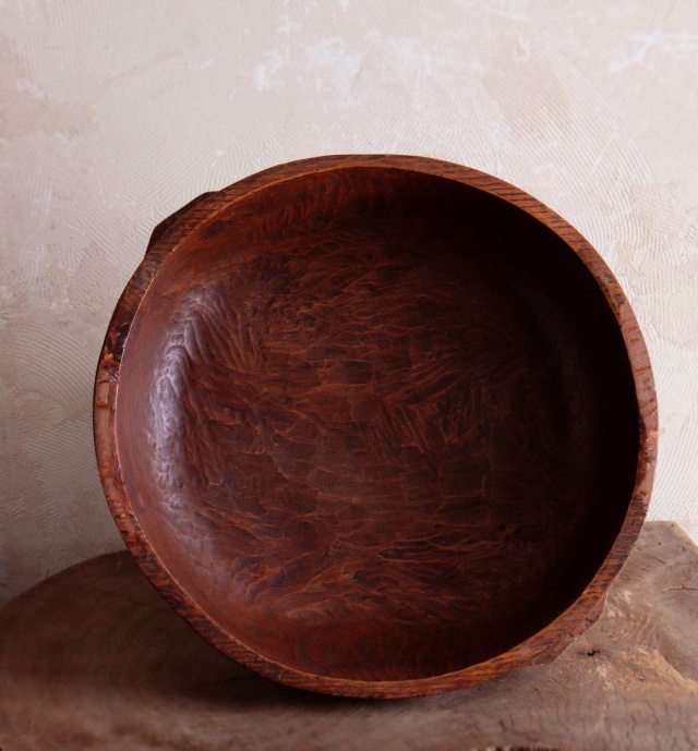 李朝木鉢脚付き　ガラス付き　木製捏鉢　民藝　茶卓　ミニテーブル　木鉢　　李朝家具　捏ね鉢　