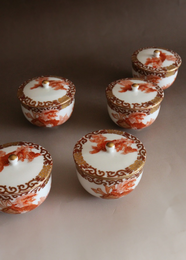 九谷鏑木窯 獅子牡丹 九谷焼煎茶茶碗5客セット 煎茶道具 小鉢 向付