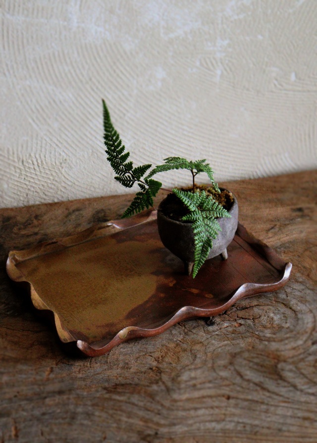 波縁板皿　備前陶板　トレー　陶板　角皿　五枚組