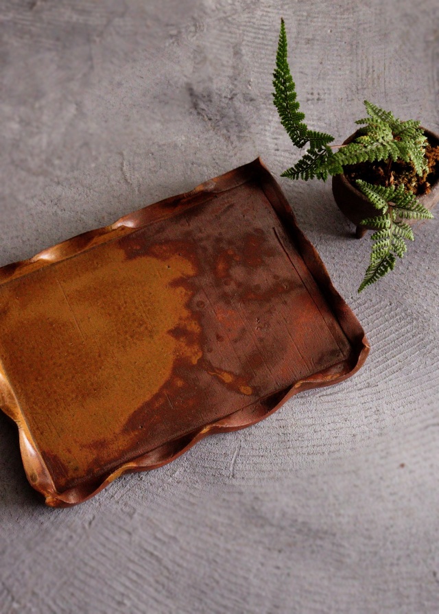 波縁板皿　備前陶板　トレー　陶板　角皿　五枚組