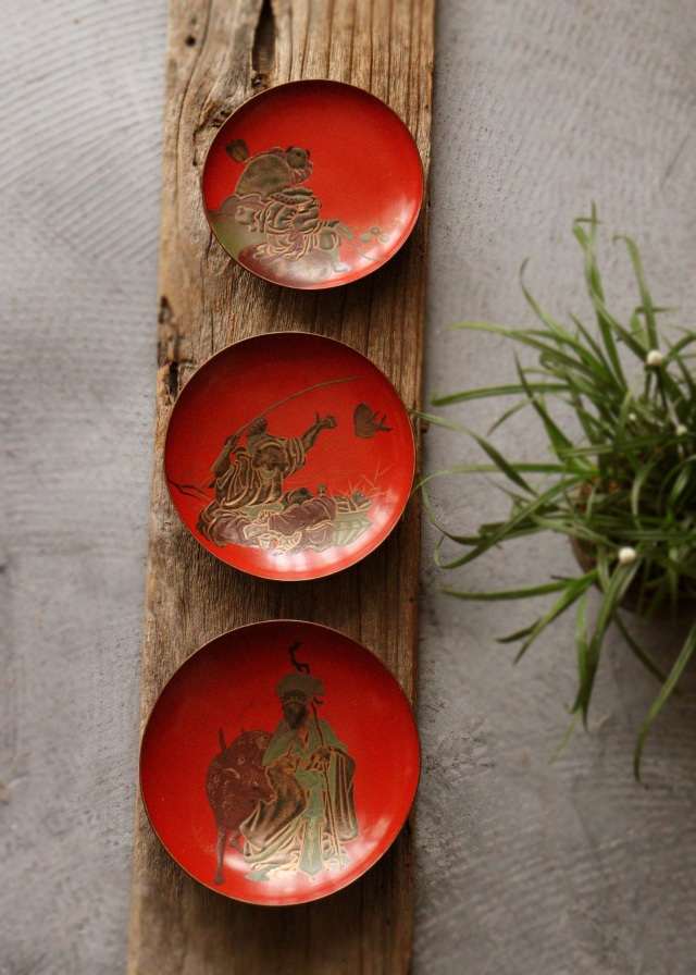 高蒔絵三つ組盃 三宝 漆皿 漆器 漆盆 酒器 お正月 恵比寿大黒