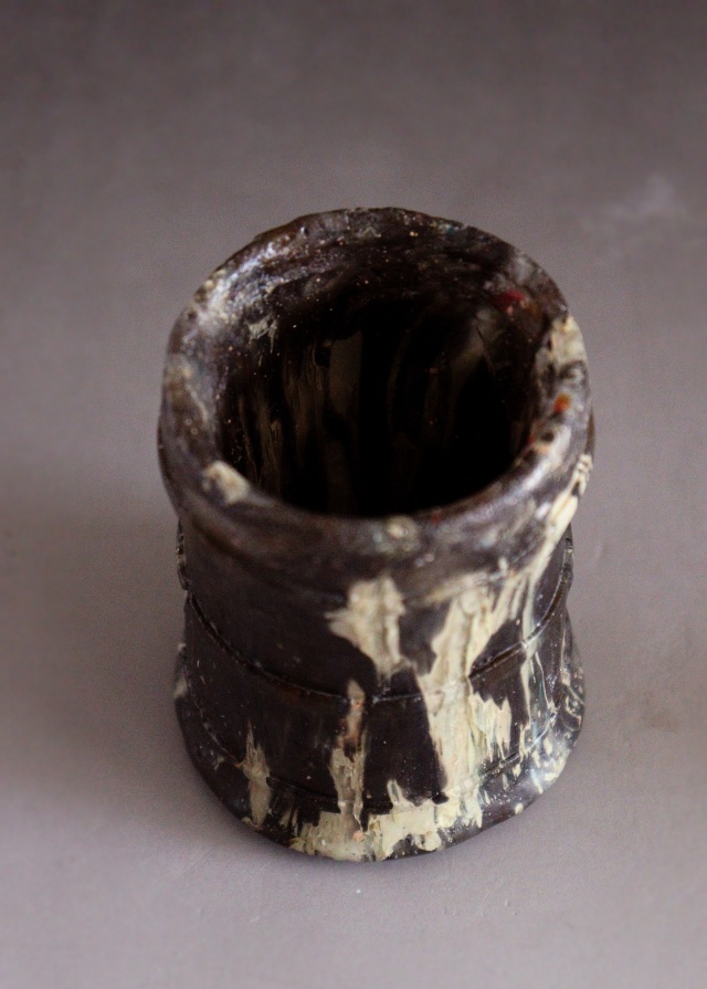 児玉みのり作　硝片経筒酒盃　酒器　酒盃　　ガラスオブジェ