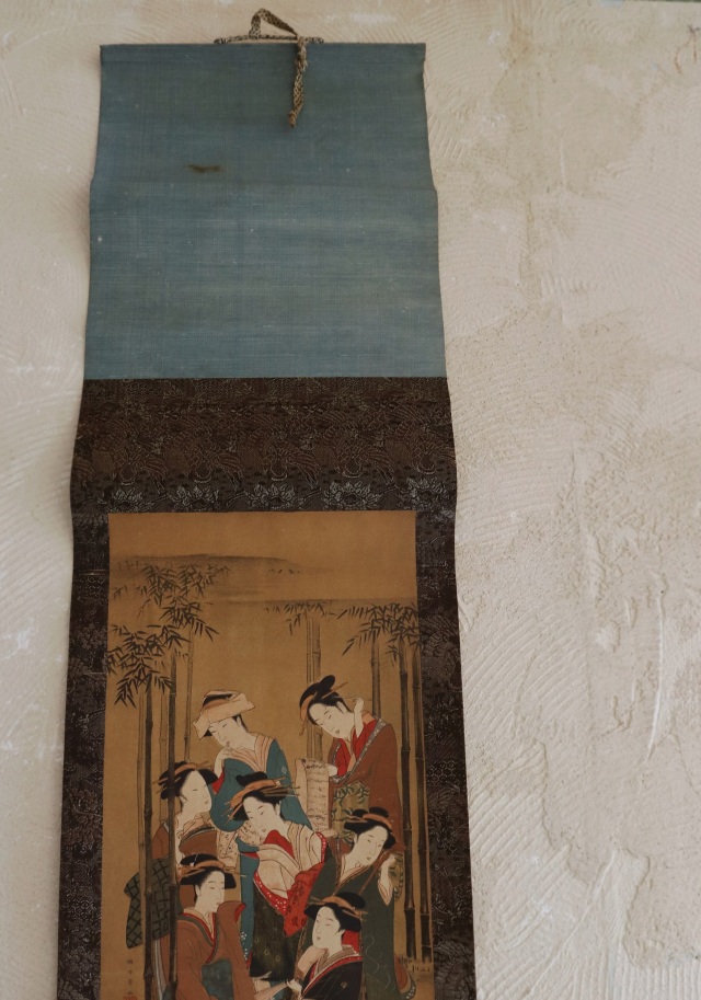 竹林七美人図 竹林七妍図 勝川春章画 掛軸 骨董 時代掛軸 美人画