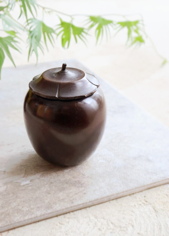 木製柿型 茶心壷 茶壷 煎茶道具 茶入 茶筒 茶器 茶葉罐Antique Sam's