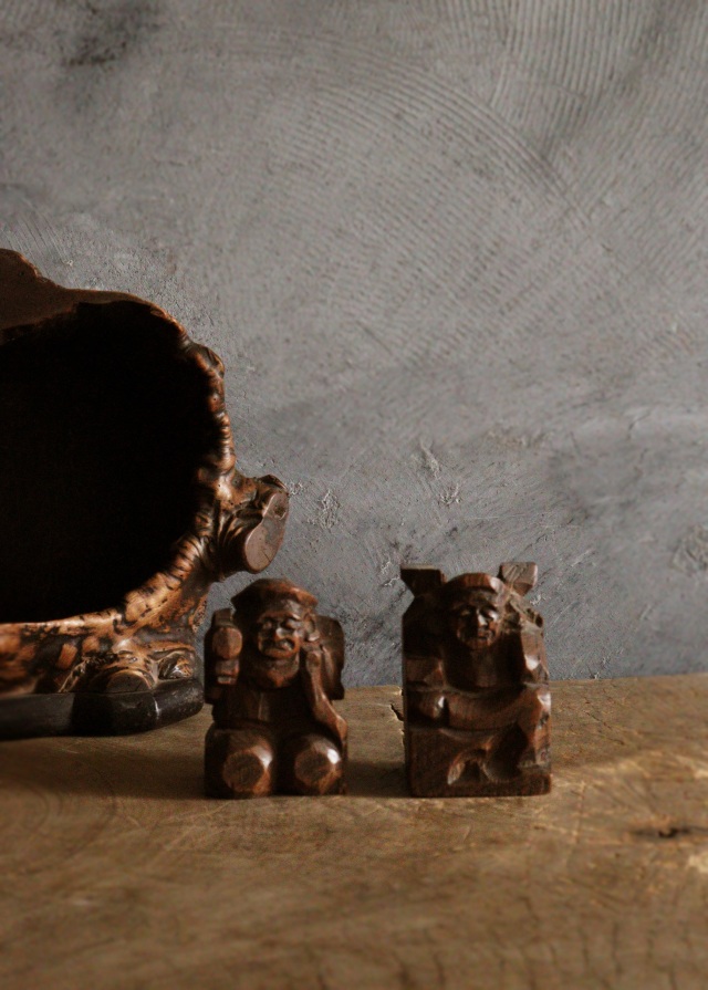 木の瘤厨子入り恵比寿大黒像　木彫　民藝　厨子　木彫仏