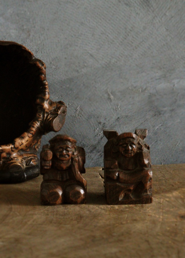 木の瘤厨子入り恵比寿大黒像　木彫　民藝　厨子　木彫仏