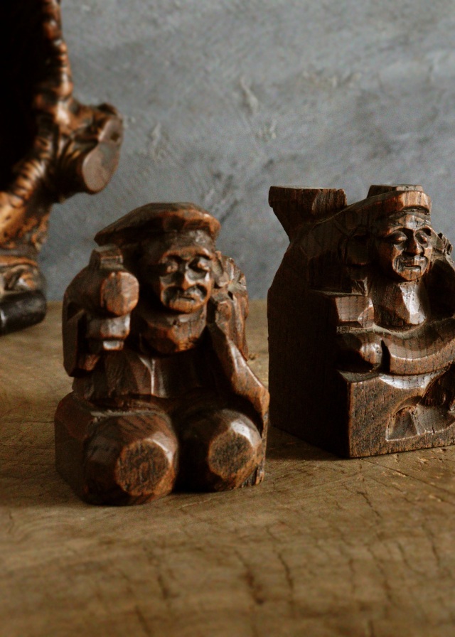 木の瘤厨子入り恵比寿大黒像　木彫　民藝　厨子　木彫仏