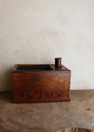 小さな長火鉢　手あぶり　民具　木製火鉢　卓上火鉢　古家具　風炉　五徳　灰匙付き　