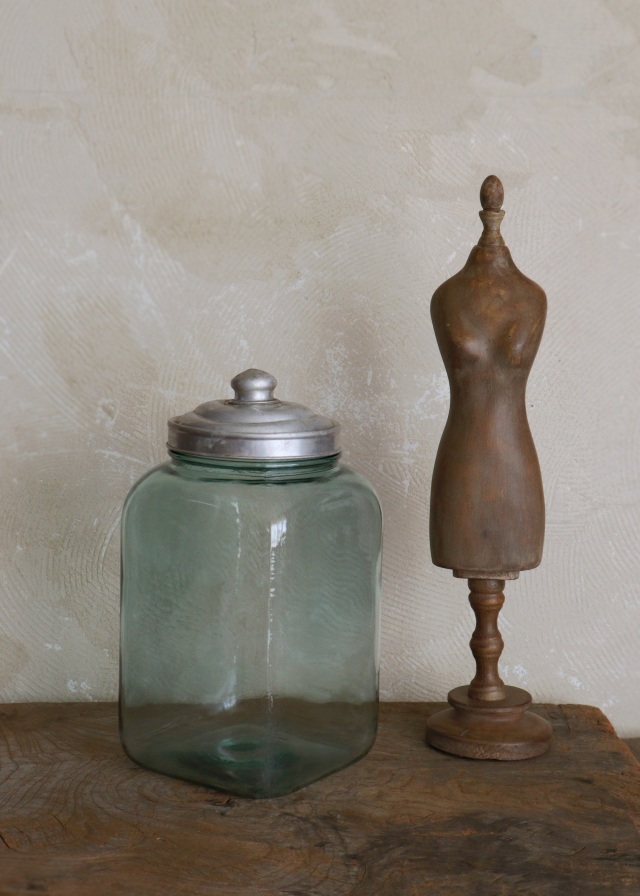 古いガラス瓶　アルミ蓋　保存瓶　古道具　透明ガラス　アンティーク　ガラスボトル　
