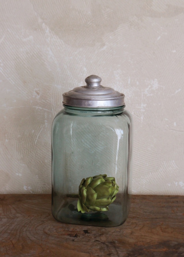 古いガラス瓶　アルミ蓋　保存瓶　古道具　透明ガラス　アンティーク　ガラスボトル　