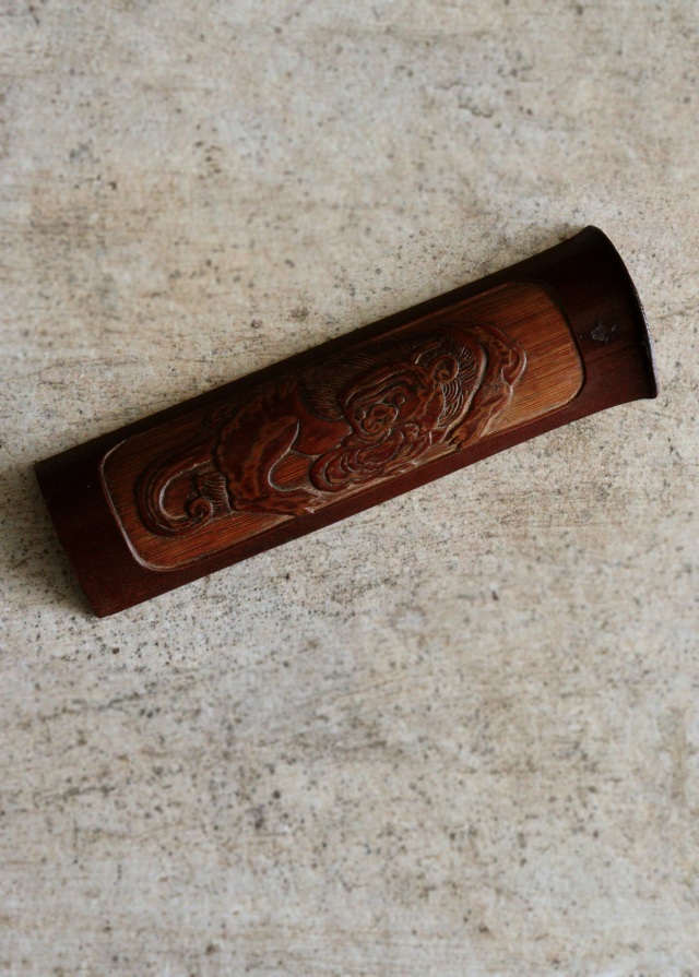 時代茶則　瑞獣・霊獣紋　古竹　古木　茶則　茶合　茶量　煎茶　煎茶道具　枯木　古玩　古材