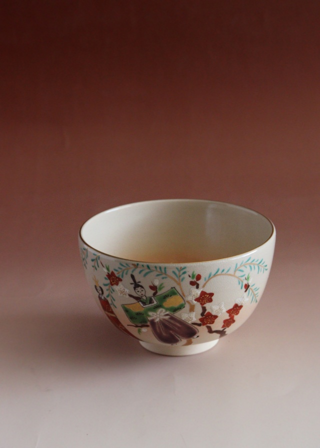 中村陶彩作茶碗　立雛　京焼　茶道具　抹茶碗　ひな祭り　