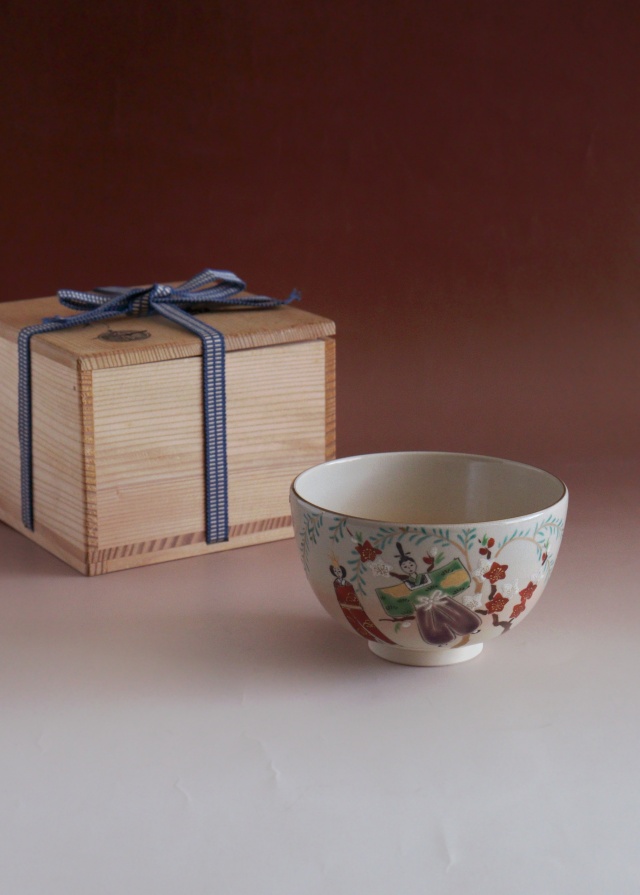 中村陶彩作茶碗　立雛　京焼　茶道具　抹茶碗　ひな祭り　