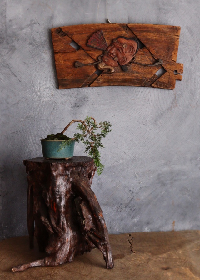 船板古材　翁　奈良一刀彫　古道具　骨董　古美術　アンティーク　侘び寂