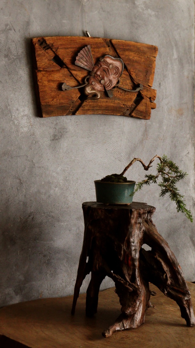 船板古材　翁　奈良一刀彫　古道具　骨董　古美術　アンティーク　侘び寂