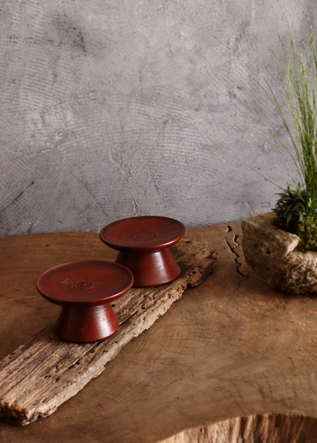 李朝 木台 祭器 高坏 菓子皿 木台 二個セット 直径108mmと107mm