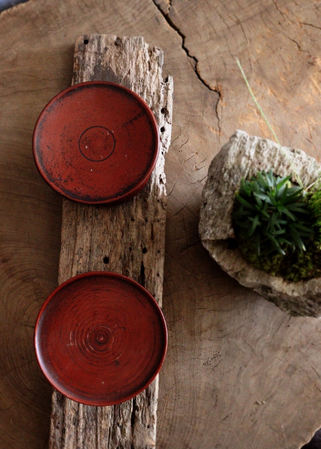 李朝　木台　祭器　高坏　菓子皿  木台 二個セット　直径108ｍｍと107ｍｍ