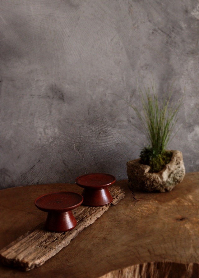 李朝　木台　祭器　高坏　菓子皿  木台 二個セット　直径108ｍｍと107ｍｍ