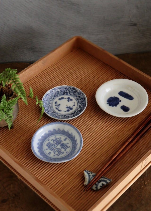豆皿三枚組　蛸唐草　印判皿　小皿　和食器　和骨董　箸置き　茶托　取皿