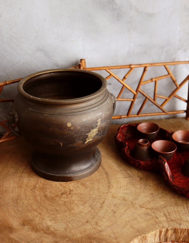 象嵌火鉢　瓶掛け　火鉢　手あぶり　鉢カバー　骨董　風炉　涼炉　金属火鉢