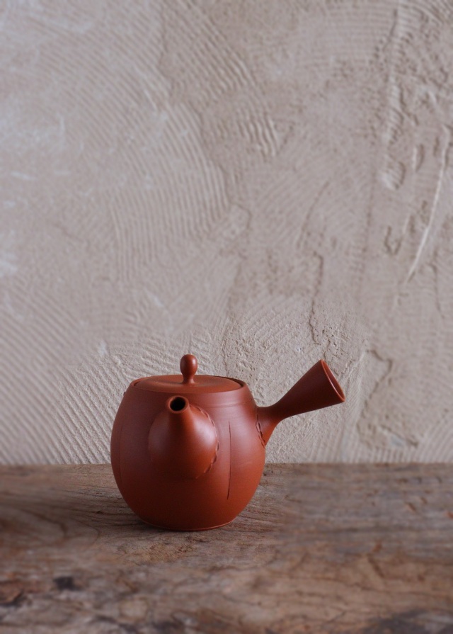 常滑焼棗型急須　玲光作　煎茶道具　朱泥急須　