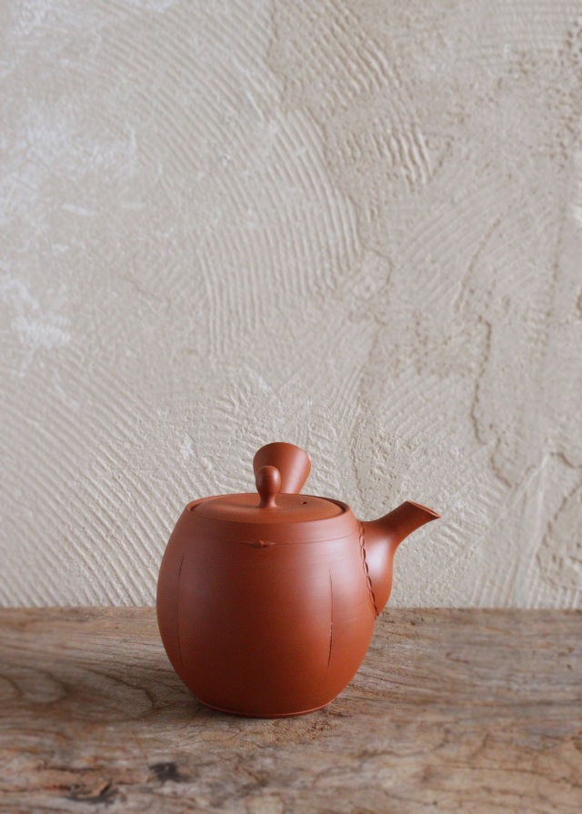 常滑焼棗型急須　玲光作　煎茶道具　朱泥急須　