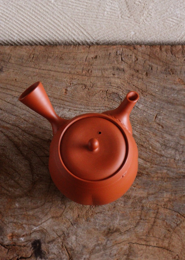 常滑焼棗型急須　玲光作　煎茶道具　朱泥急須　