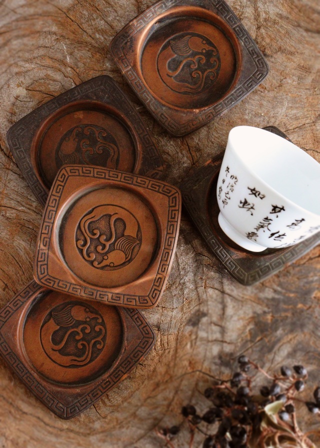 茶托 引手金具 5枚組 茶器 茶托 煎茶道具 骨董 古玩 民具 建具金具