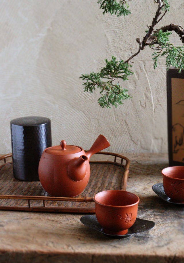 常滑焼棗型急須　玲光作　煎茶道具　朱泥急須