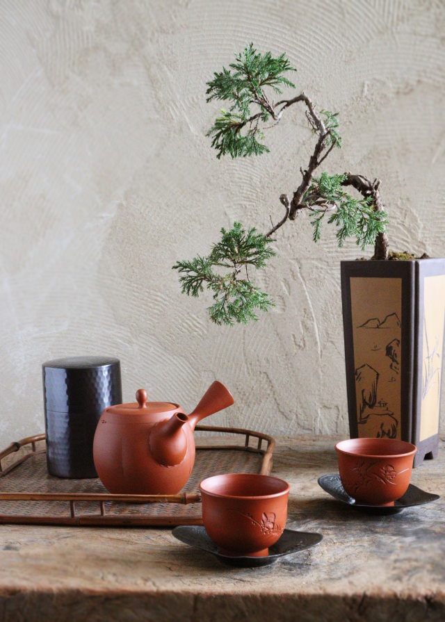 常滑焼棗型急須　玲光作　煎茶道具　朱泥急須