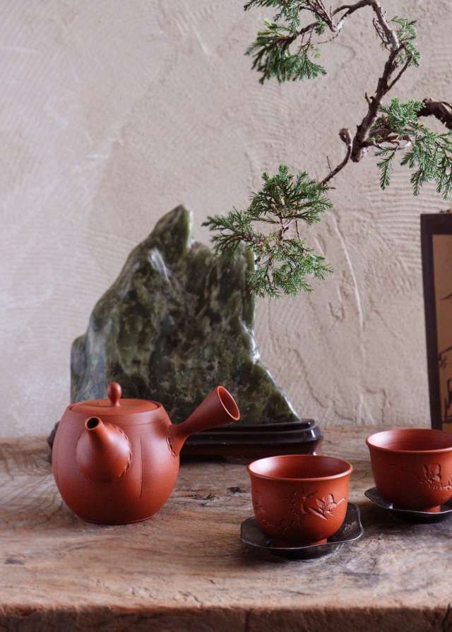 常滑焼棗型急須　玲光作　煎茶道具　朱泥急須