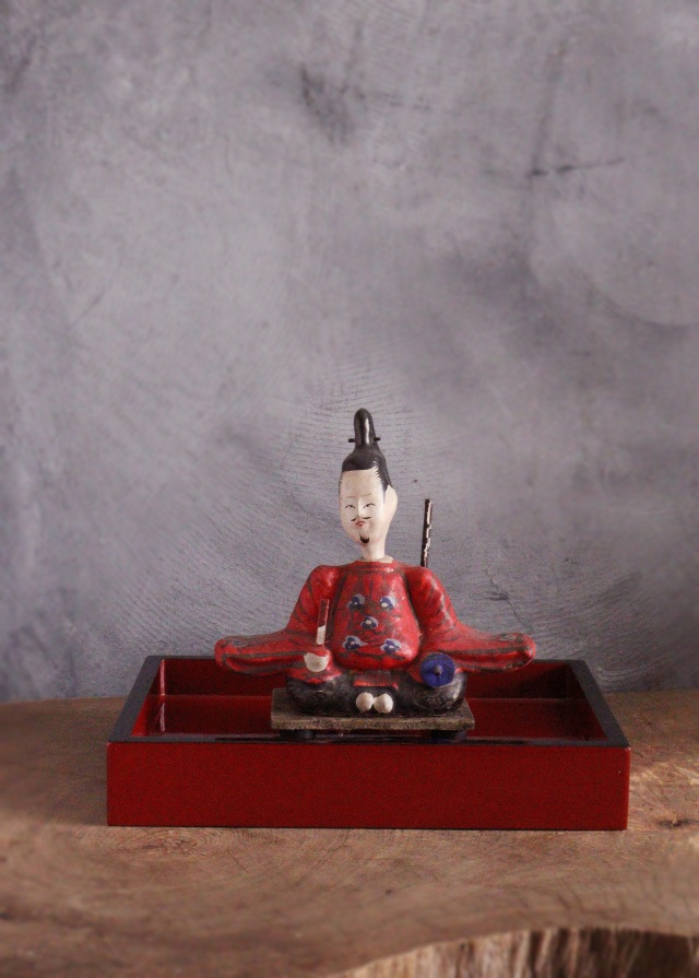 漆器盆　両面　朱塗トレー　人形台　茶器トレー　お盆　お膳　