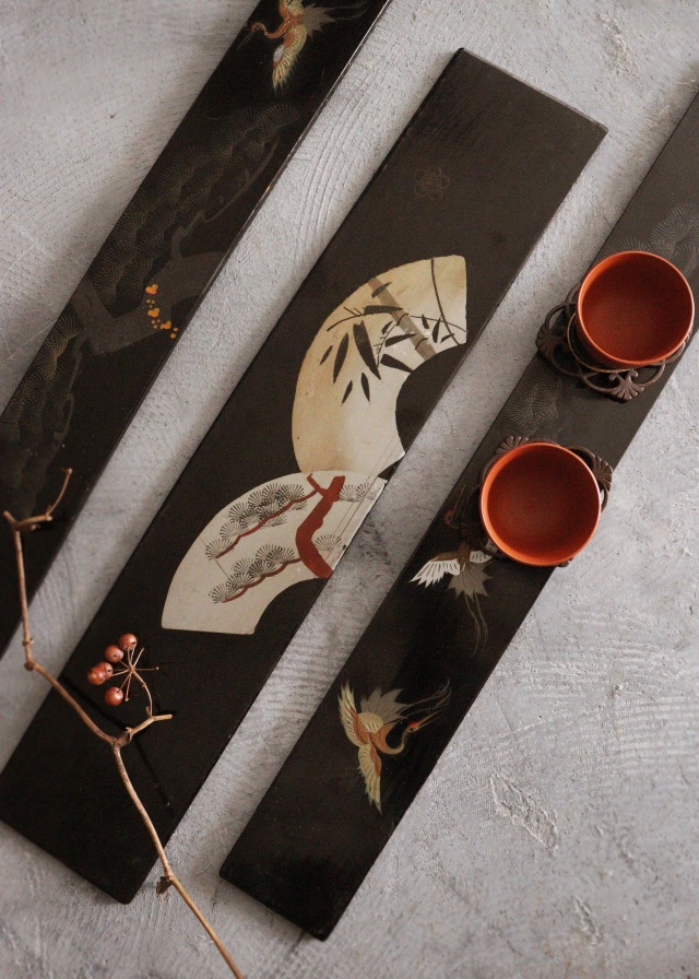 時代蒔絵板　3枚　花台　蒔絵　煎茶盆　茶盆　古材　盆栽台　敷板　