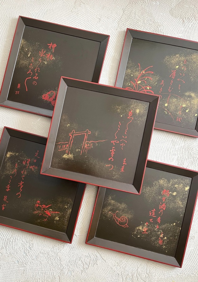●漆 卓上膳６枚● 懐石膳 盛器 接待盆　茶事／茶道具 ○漆 卓上膳6枚○ 懐石膳 盛器 接待盆 茶事／茶道具