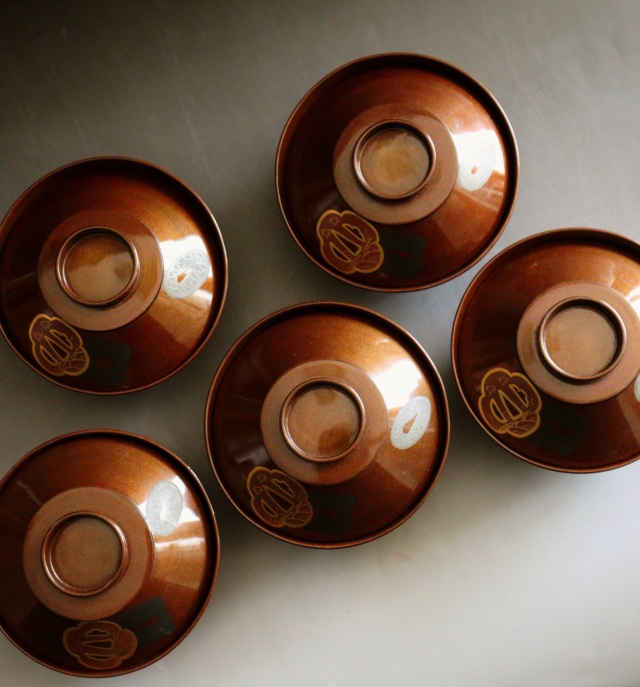 刀鍔蒔絵　梨地碗　加賀蒔絵漆椀5客　蒔絵椀　漆器　煮物椀　吸物椀