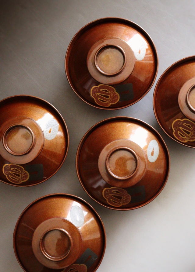 刀鍔蒔絵　梨地碗　加賀蒔絵漆椀5客　蒔絵椀　漆器　煮物椀　吸物椀