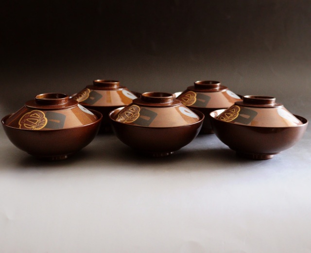 刀鍔蒔絵　梨地碗　加賀蒔絵漆椀5客　蒔絵椀　漆器　煮物椀　吸物椀