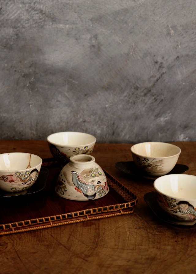 色絵万古焼煎茶茶碗客 酒器 金継 金直し 茶器 煎茶 中国茶 ぐいのみ 盃