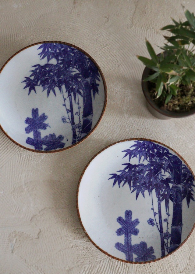 印判染付皿 松竹梅 24.5cm イゲ皿 大皿 オードブル皿 飾り皿