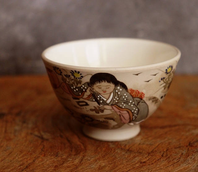 色絵万古焼煎茶茶碗客　　酒器　金継　金直し　茶器　煎茶　中国茶　ぐいのみ　盃　小鉢