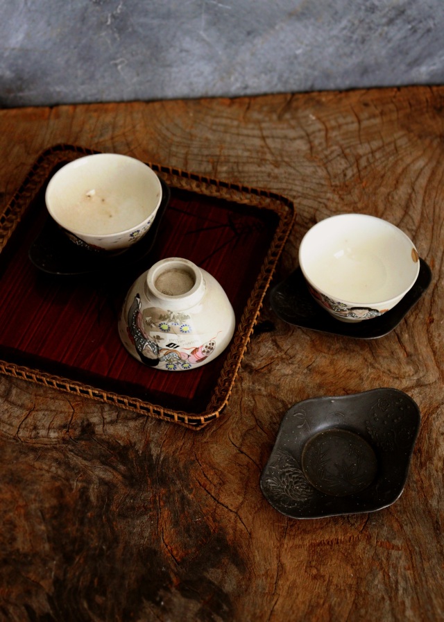 色絵万古焼煎茶茶碗客　　酒器　金継　金直し　茶器　煎茶　中国茶　ぐいのみ　盃　小鉢