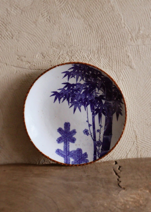 印判染付皿　松竹梅　24.5ｃｍ　イゲ皿　大皿　オードブル皿　飾り皿