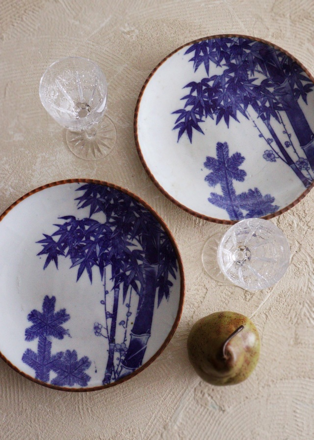 印判染付皿　松竹梅　24.5ｃｍ　イゲ皿　　ワンプレート　飾り皿　1枚