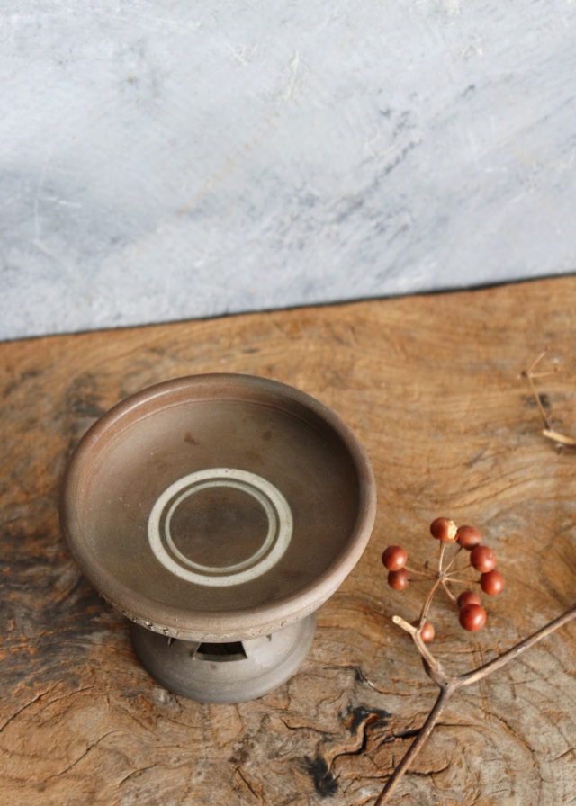急須台須恵器　高台付皿 小西洋平作　茶器　煎茶道具　茶盤　新羅土器型　