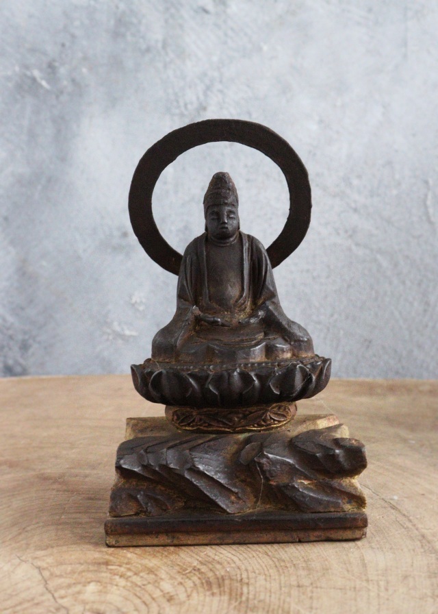 坐像菩薩　厨子　小仏 仏像  時代仏 　骨董　仏教美術　古仏　木彫仏　　