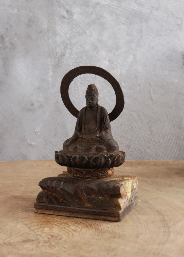 坐像菩薩　厨子　小仏 仏像 時代仏 　骨董　仏教美術　古仏　木彫仏