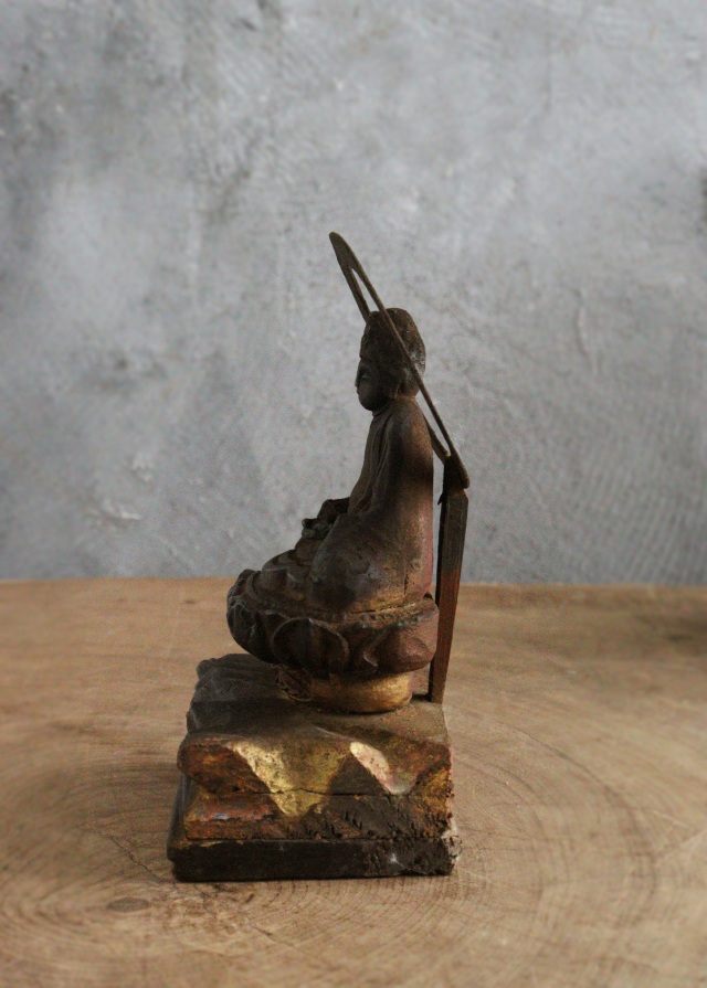 坐像菩薩　厨子　小仏 仏像 時代仏 　骨董　仏教美術　古仏　木彫仏