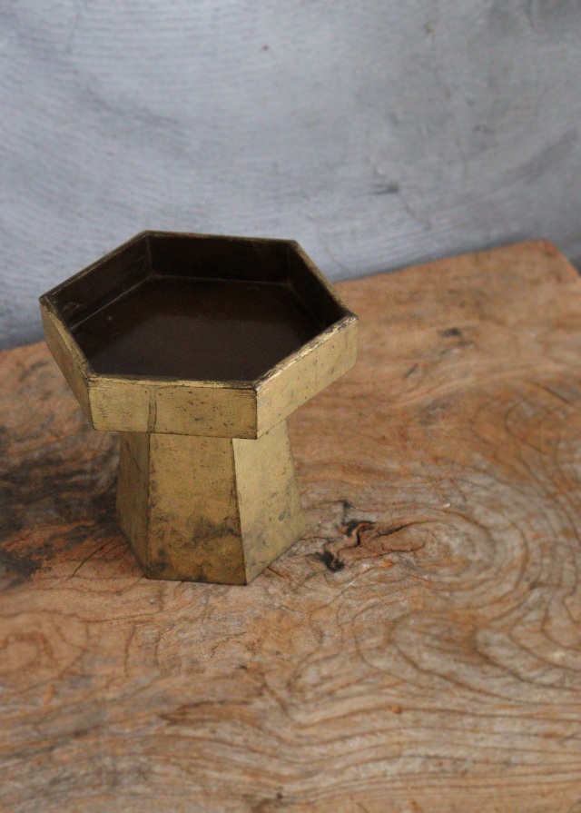 三方　金箔　6角高月　台　漆　お月見　三宝　飾り台13ｃｍ　