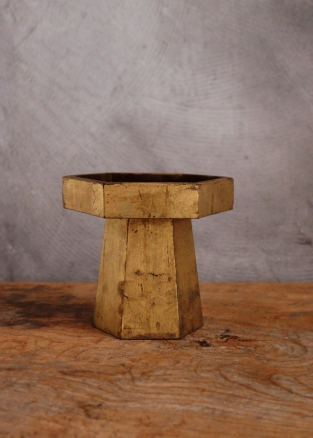 三方　金箔　6角高月　台　漆　お月見　三宝　飾り台13ｃｍ　