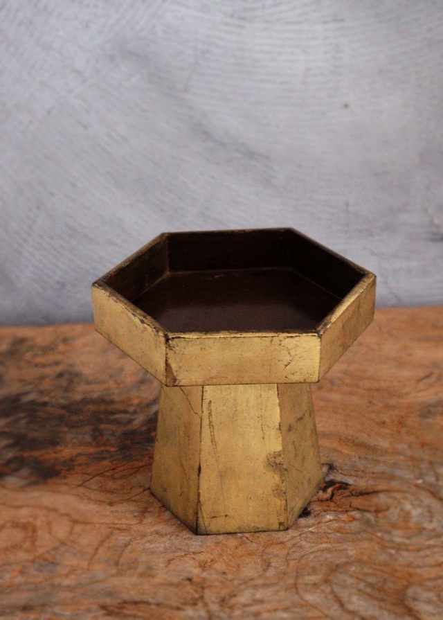 三方　金箔　6角高月　台　漆　お月見　三宝　飾り台13ｃｍ　